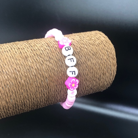 BFF Pink Clay Bead Stretchable Stackable Bracelets - Picture 13 of 13
